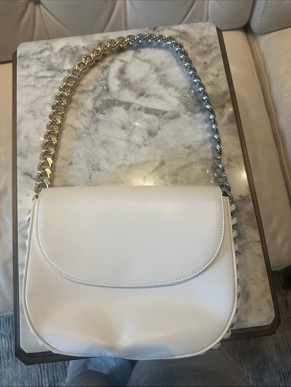 White Chain-Handle Shoulder Bag